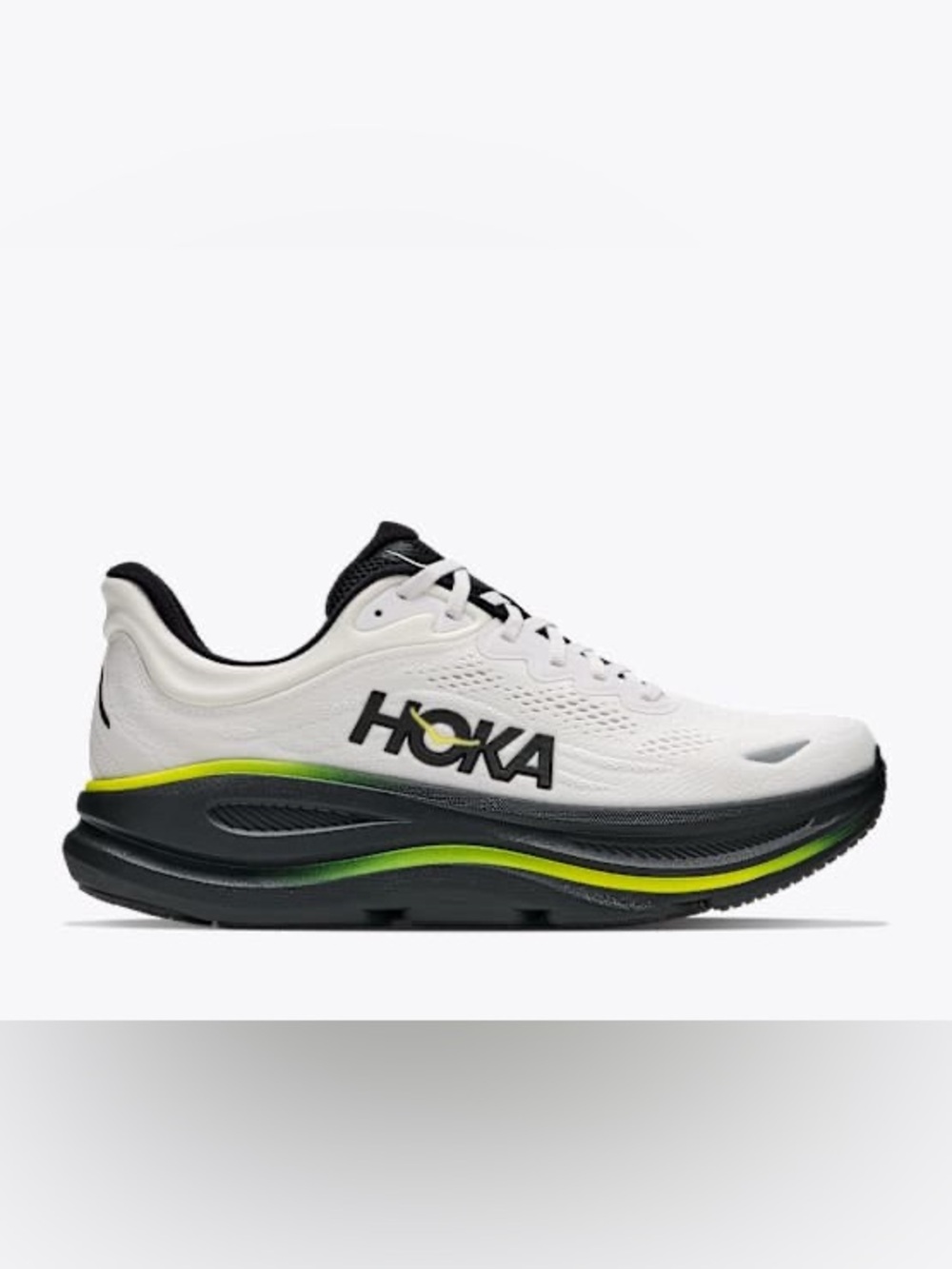 Hoka Men's White Athletic Shoes with Black Midsole and Yellow Accent